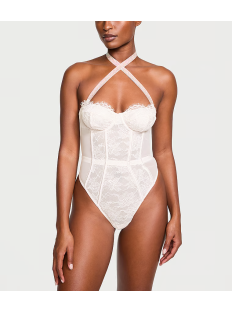 Боді Shine Strap Halter Lace Teddy Coconut White