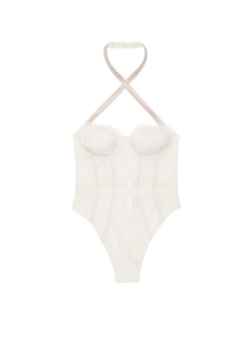 Боді Shine Strap Halter Lace Teddy Coconut White