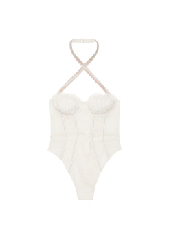 Боді Shine Strap Halter Lace Teddy Coconut White