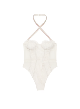 Боди Shine Strap Halter Lace Teddy Coconut White