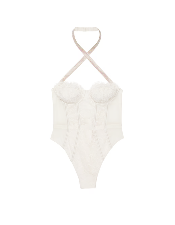 Боді Shine Strap Halter Lace Teddy Coconut White