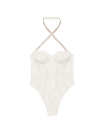 Боди Shine Strap Halter Lace Teddy Coconut White