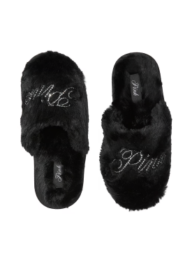 Тапочки Faux Fur Closed-Toe Slippers Black