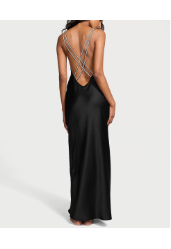 Пеньюар Twinkle Strap Satin Long Slip Dress Black
