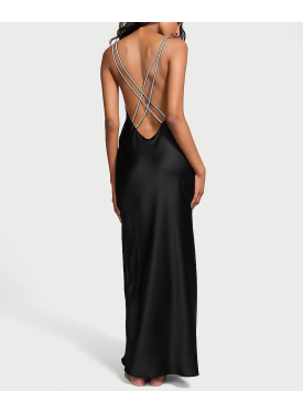 Пеньюар Twinkle Strap Satin Long Slip Dress Black