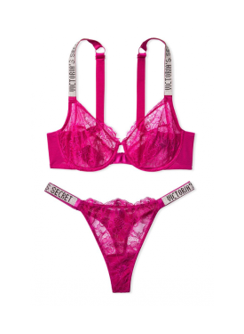 Комплект білизни Unlined Lace Shine Strap Full Cup Demi Bra Set Pretty Plum