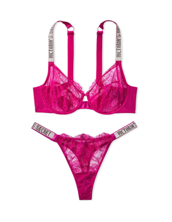 Комплект білизни Unlined Lace Shine Strap Full Cup Demi Bra Set Pretty Plum