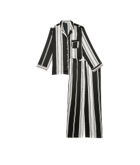 Піжама Satin Long Pajama Set Coconut White & Black Stripes