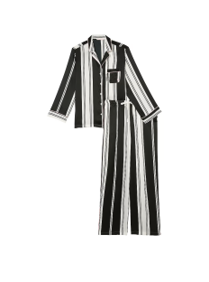 Пижама Satin Long Pajama Set Coconut White & Black Stripes