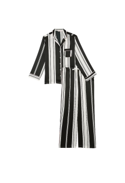 Піжама Satin Long Pajama Set Coconut White & Black Stripes