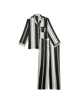 Пижама Satin Long Pajama Set Coconut White & Black Stripes