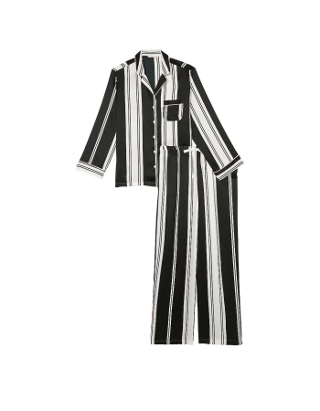 Піжама Satin Long Pajama Set Coconut White & Black Stripes