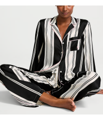 Піжама Satin Long Pajama Set Coconut White & Black Stripes