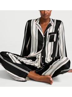 Пижама Satin Long Pajama Set Coconut White & Black Stripes