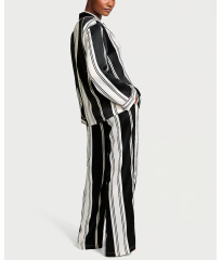 Піжама Satin Long Pajama Set Coconut White & Black Stripes