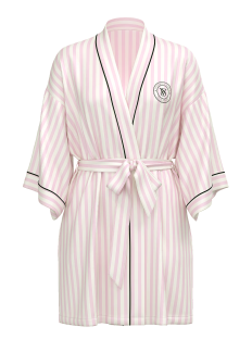 Сатиновый халат Satin Short Piped Robe Pink Iconic Strape