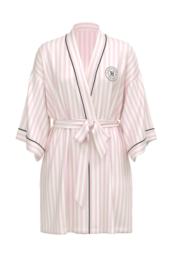 Сатиновий халат Satin Short Piped Robe Pink Iconic Strape