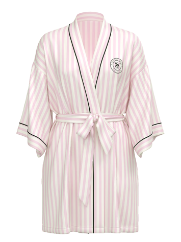 Сатиновий халат Satin Short Piped Robe Pink Iconic Strape