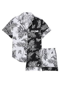 Піжама Cotton Short Pajama Set Black & White Tropical