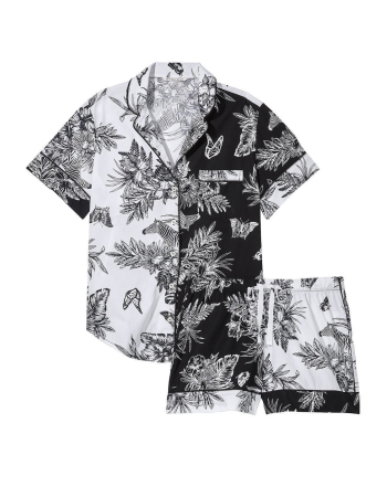 Піжама Cotton Short Pajama Set Black & White Tropical