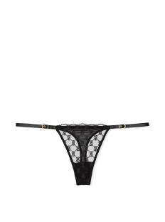 Трусики VS Logo Embroidery Thong Panty Black