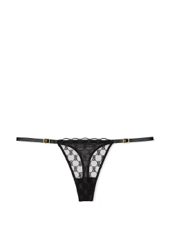 Трусики VS Logo Embroidery Thong Panty Black