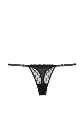 Трусики VS Logo Embroidery Thong Panty Black