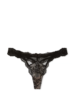 Трусики Lace & Mesh Thong Panty Black & Purest Pink