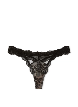 Трусики Lace & Mesh Thong Panty Black & Purest Pink