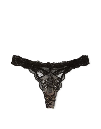 Трусики Lace & Mesh Thong Panty Black & Purest Pink