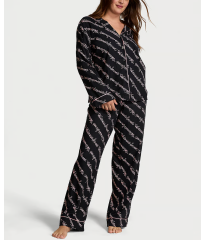 Піжама Flannel Long Pajama Set Black Ribbon Script