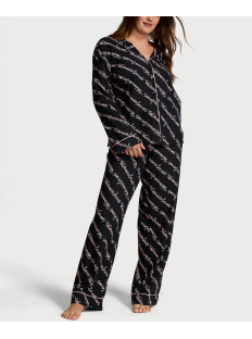 Пижама Flannel Long Pajama Set Black Ribbon Script