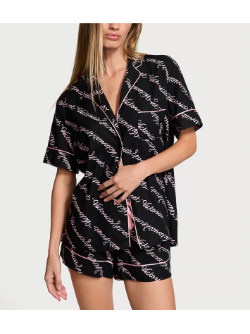 Пижама Flannel Short Pajama Set Black Ribbon Script