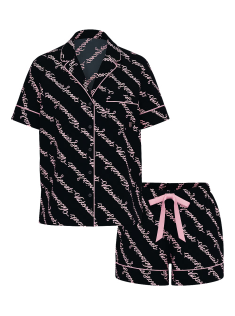 Піжама Flannel Short Pajama Set Black Ribbon Script