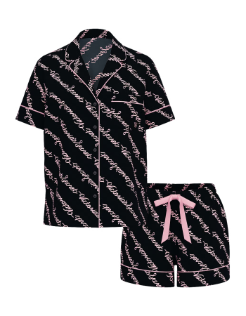 Піжама Flannel Short Pajama Set Black Ribbon Script