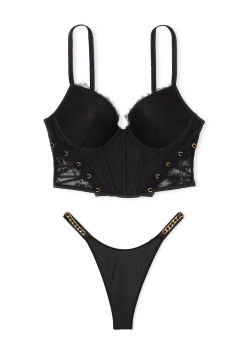 Комплект білизни Rose Lace & Grommet Push-Up Corset Top Black