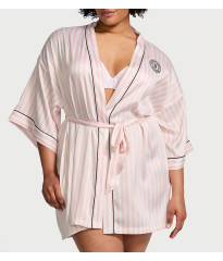 Сатиновый халат Satin Short Piped Robe Pink Iconic Strape