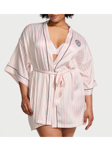 Сатиновий халат Satin Short Piped Robe Pink Iconic Strape