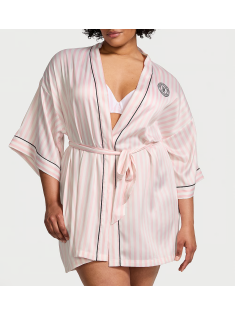 Сатиновий халат Satin Short Piped Robe Pink Iconic Strape