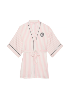 Сатиновий халат Satin Short Piped Robe Pink Iconic Strape