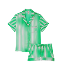 Піжама Satin Short Pajama Set Green Stripe