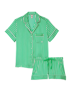 Пижама Satin Short Pajama Set Green Stripe