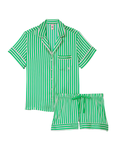 Піжама Satin Short Pajama Set Green Stripe