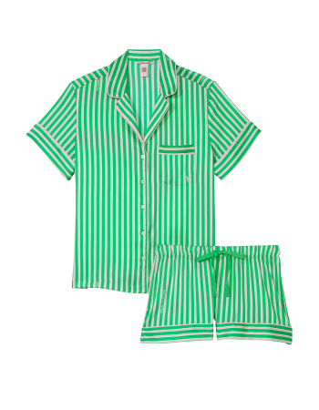 Піжама Satin Short Pajama Set Green Stripe