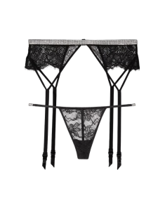 Пояс + трусики Shine Chain Strap Lace Garter Belt Black V-String Set