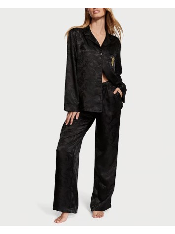 Піжама Satin Long Pajama Set Black Dragon