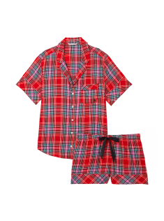 Піжама Flannel Short Pajama Set Lipstick Beauty Plaid