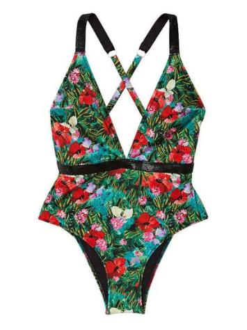 Купальник монокини Shine Strap Plunge One-Piece Swimsuit Floral