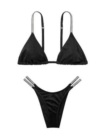 Купальник Shine Strap Triangle Bikini Top Shine Strap Brazilian Bikini Bottom Black