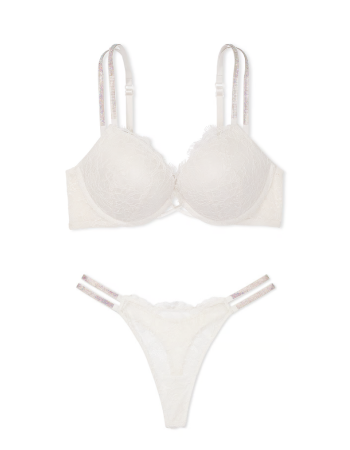 Комплект білизни Bombshell Add-2-Cups Double Shine Strap Lace Push-Up Bra Set Coconut White